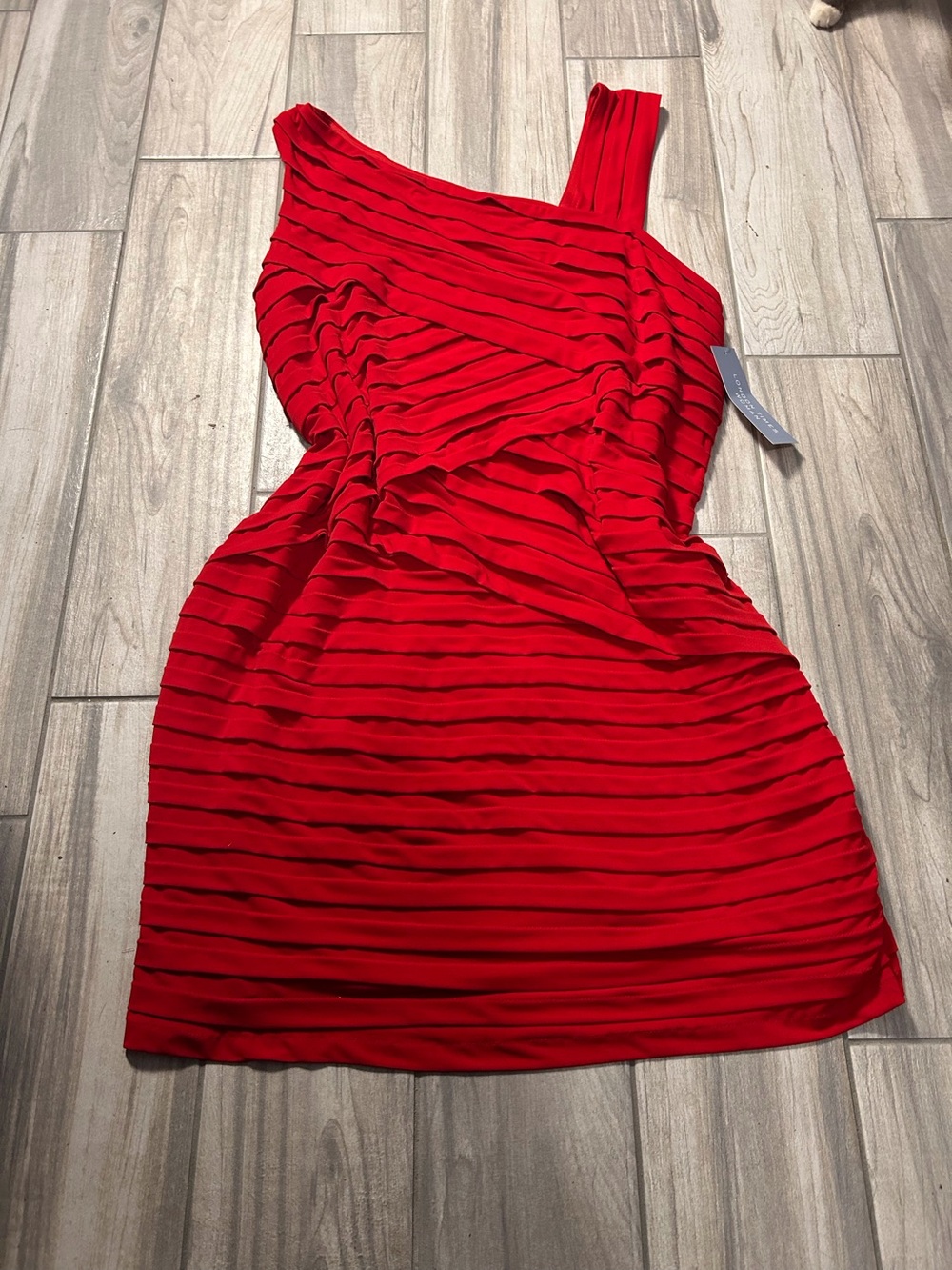 Tomato Red Plus Size One-Shoulder Zig Zag Ruffled Pleated Cocktail Dress Sz 20